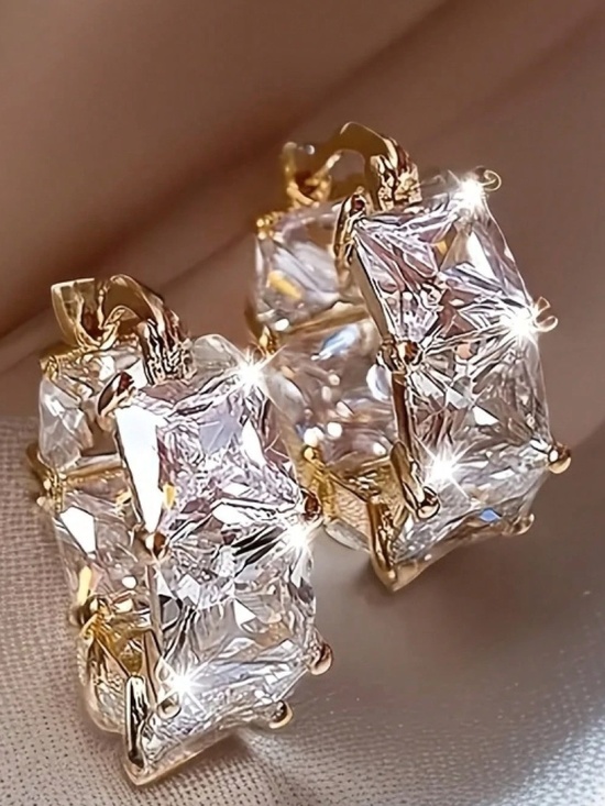 Luxe Gold Tone Cubic Zirconia Bling Huggies Hoop Earrings - Picture 4 of 5